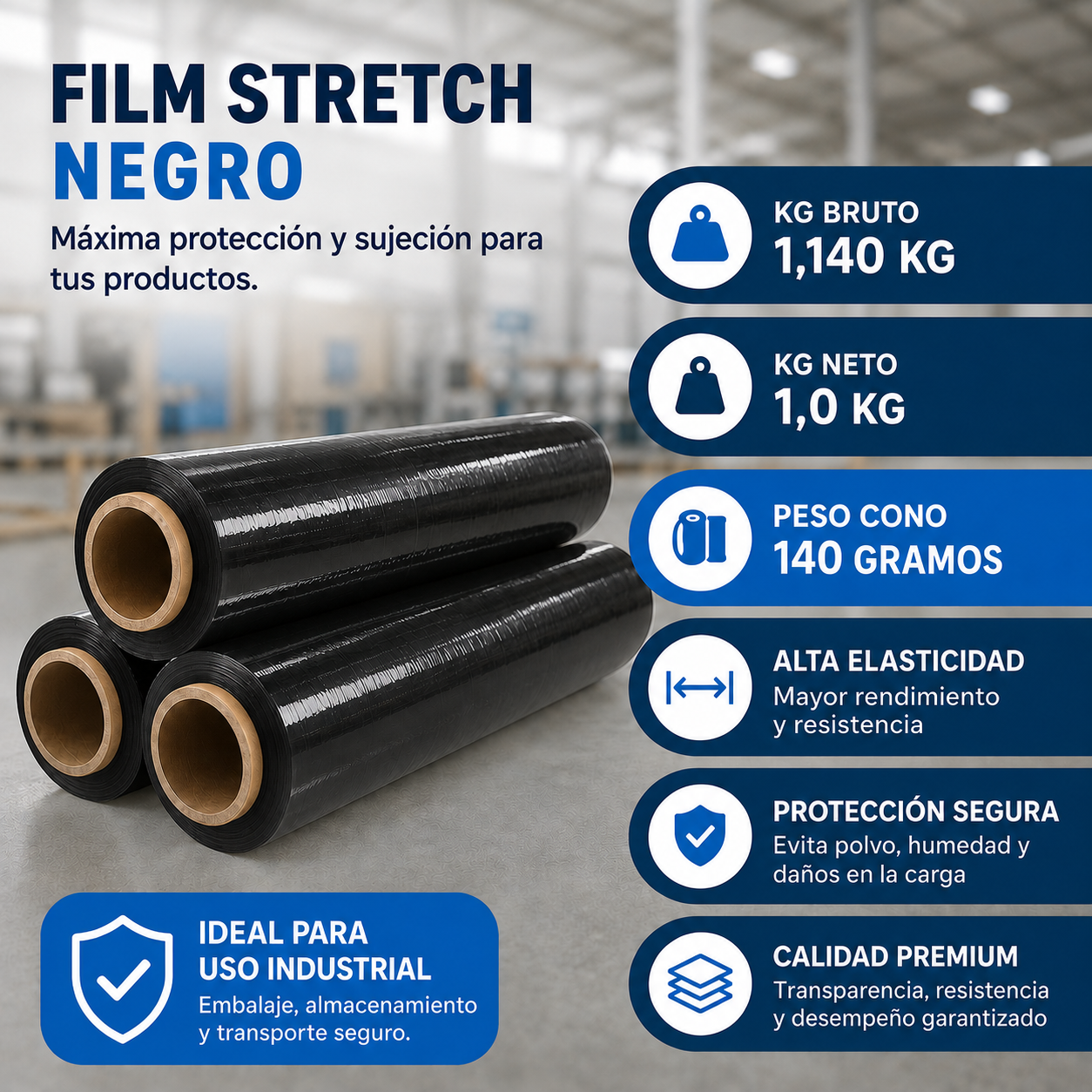 FILM STRETCH NEGRO 1,140 Kg